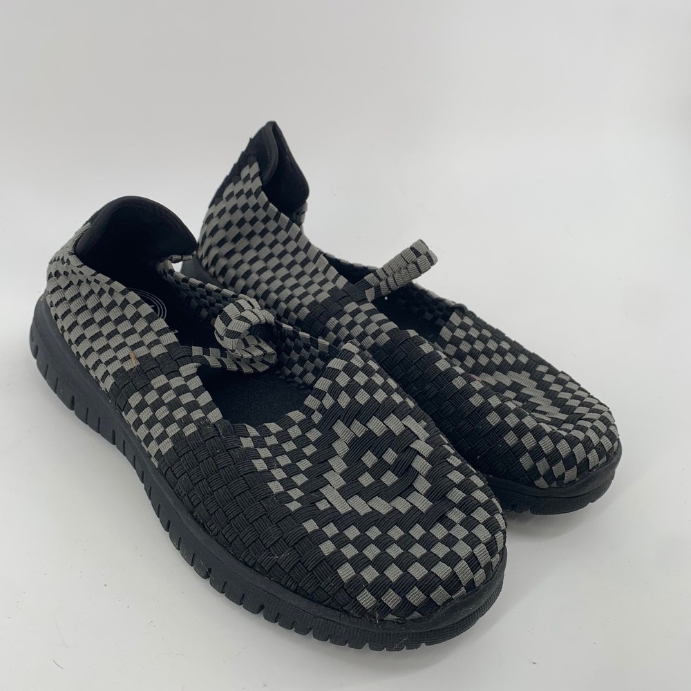Heal USA Cagney Woven Mary Jane Flats Black Dark Grey Checkered Shoes Womens 10